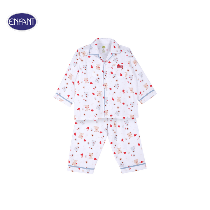 ENFANT (อองฟองต์) ชุดนอนแขนยาว+กางเกงขายาว สำหรับเด็ก 1-10 ปี คอลเล็กชั่น Little Bear ผ้าคอตตอนผสมใยไผ่ สีขาว 