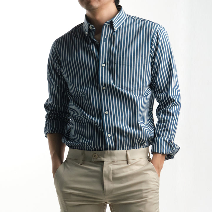 era-won เสื้อเชิ้ต Dress Shirt Striped สี Sea florence (Blue Bird) 