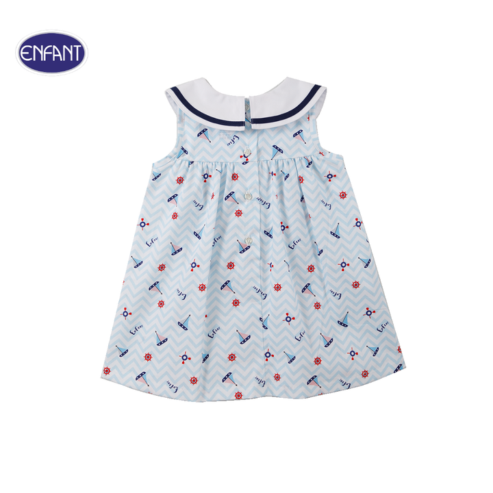 ENFANT (อองฟองต์) ชุดกระโปรงแขนกุดคอปก สำหรับเด็กหญิง 3 เดือน - 2 ปี คอลเล็กชั่น Marine ผ้าคอตตอน 100% สีฟ้า 
