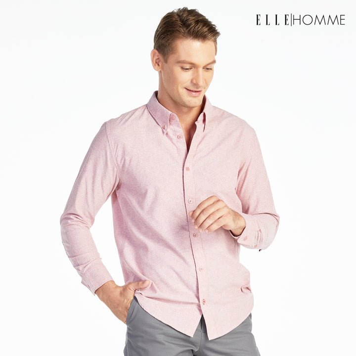 ELLE HOMME | เสื้อเชิ้ตแขนยาว คอปกเชิ้ต ทรง REGULAR สีชมพู | W8B675 
