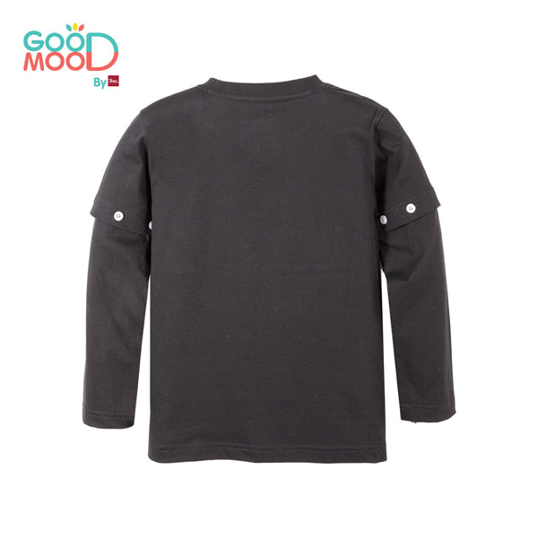Good Mood by bsc เสื้อยืดคอกลมแขนยาวถอดแขน สีดำ + PATCHES ลายตัวเลข 6 ชิ้น สำหรับเด็กอายุ 2-9 ปี ผ้าคอตตอน ICCSHOPPING