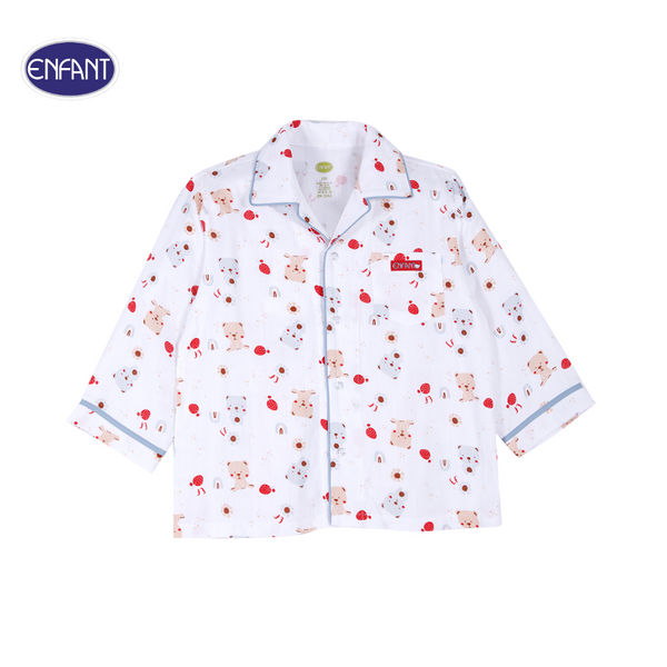 ENFANT (อองฟองต์) ชุดนอนแขนยาว+กางเกงขายาว สำหรับเด็ก 1-10 ปี คอลเล็กชั่น Little Bear ผ้าคอตตอนผสมใยไผ่ สีขาว 