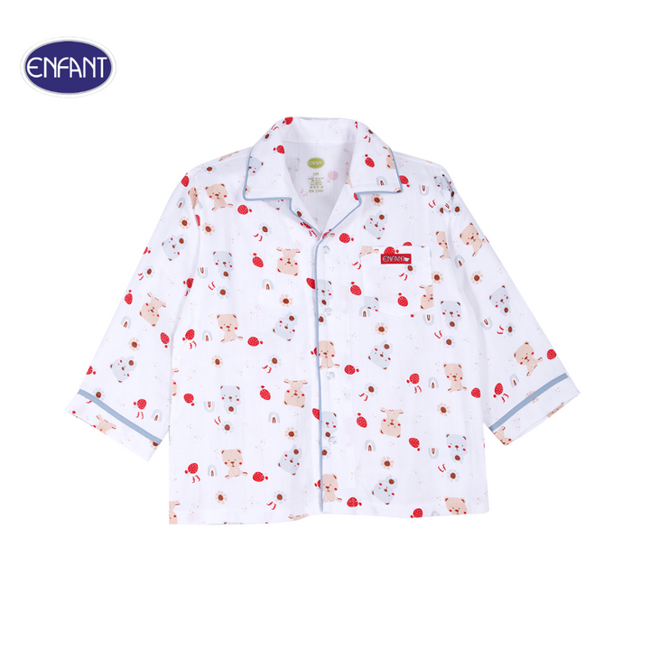 ENFANT (อองฟองต์) ชุดนอนแขนยาว+กางเกงขายาว สำหรับเด็ก 1-10 ปี คอลเล็กชั่น Little Bear ผ้าคอตตอนผสมใยไผ่ สีขาว 