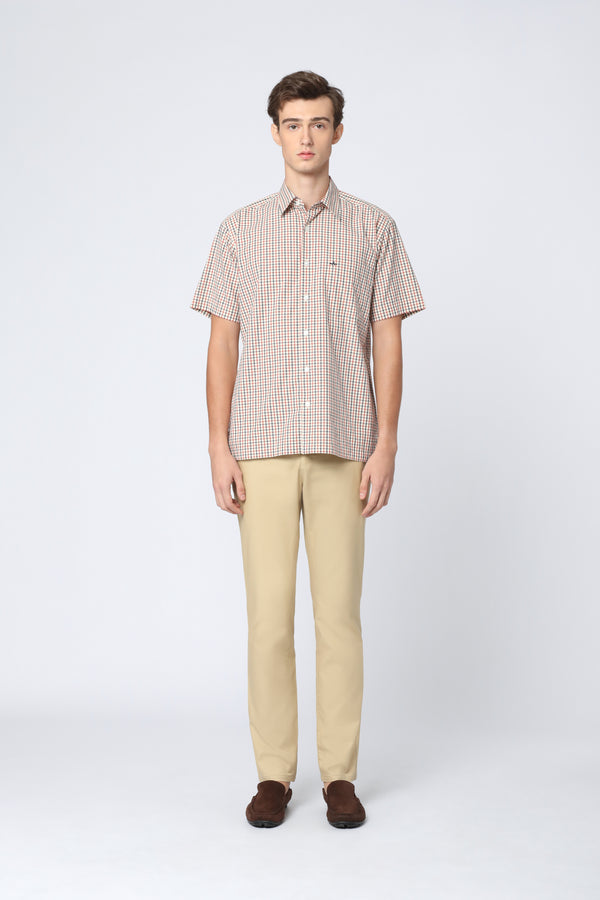ARROW Classic Check Cotton Shirt เสื้อเชิ้ตแขนสั้น ลายตารางคลาสสิก ทรง Comfort MACC10E-CR 