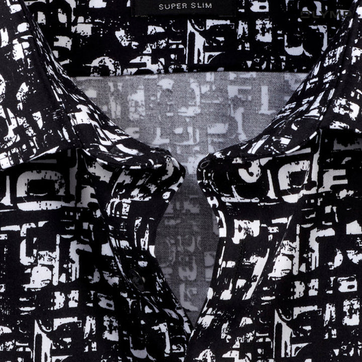 OLYMP No. Six Shirt เสื้อเชิ้ตผู้ชายแขนยาว  สีดำพิมพ์ลาย กราฟิก ทรงเข้ารูป ยืดหยุ่นได้ดี รีดง่าย  AUTU24 