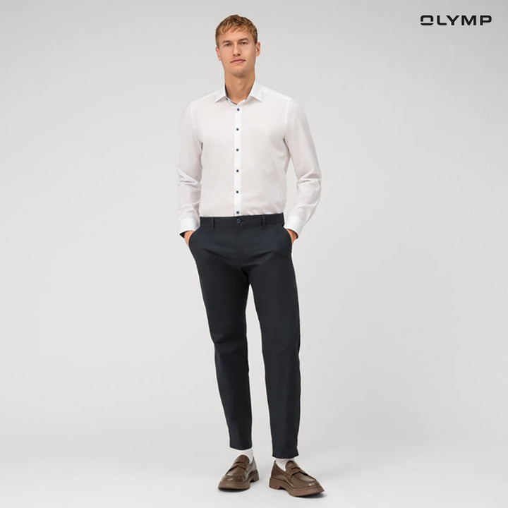 OLYMP 24/Seven Level Five Shirt เสื้อเชิ้ตปรับอุณหภูมิ  สีขาว ผ้าเรียบแต่งปก ทรงพอดีตัว ยืดหยุ่นได้ดี  ควบคุมกลิ่น เบาเหมือนสวมใส่ชุดกีฬา  SUMM24 