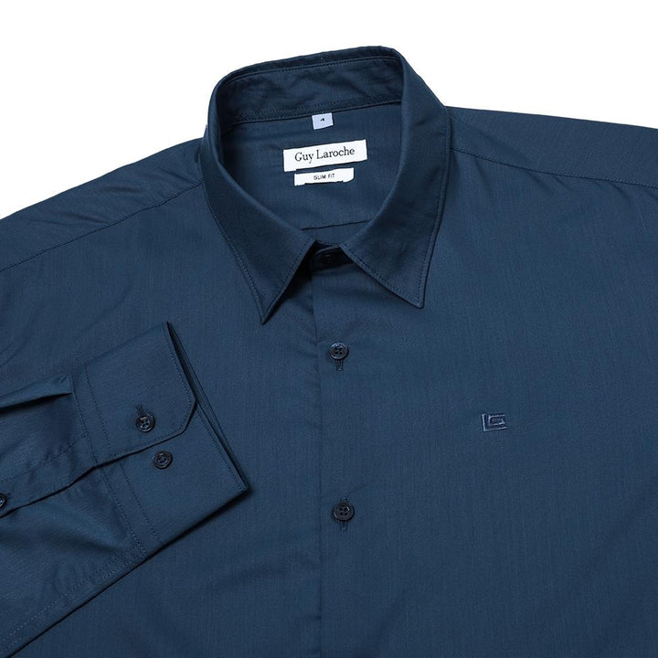 Guy Laroche เสื้อเชิ้ตแขนยาว คอปก สีพื้น ปักโลโก้ ทรง Slim Fit สีน้ำเงิน รุ่น BAB6254P5NB ICCSHOPPING
