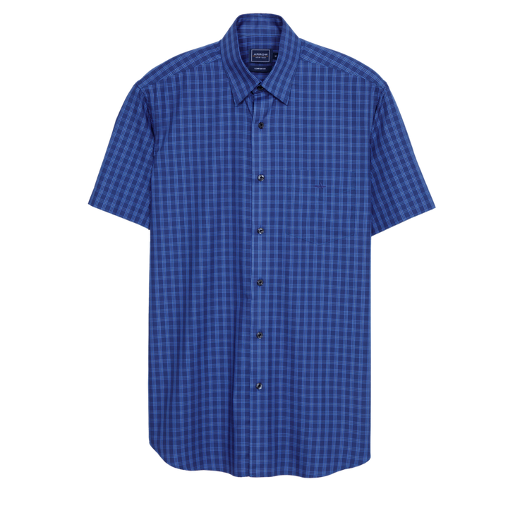 ARROW Super Nature Cooling Shirt เสื้อเชิ้ตแขนสั้น ลายตาราง ทรง Comfort สีกรม MACC2D9-NV 
