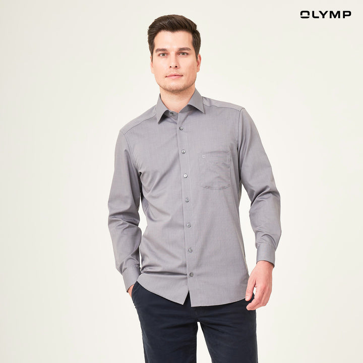 OLYMP LUXOR Shirt เสื้อเชิ้ตชาย  สีเทา ผ้าเท็กเจอร์ลายขัด ทรงหลวม ใส่สบาย รีดง่าย  NOSLUX 