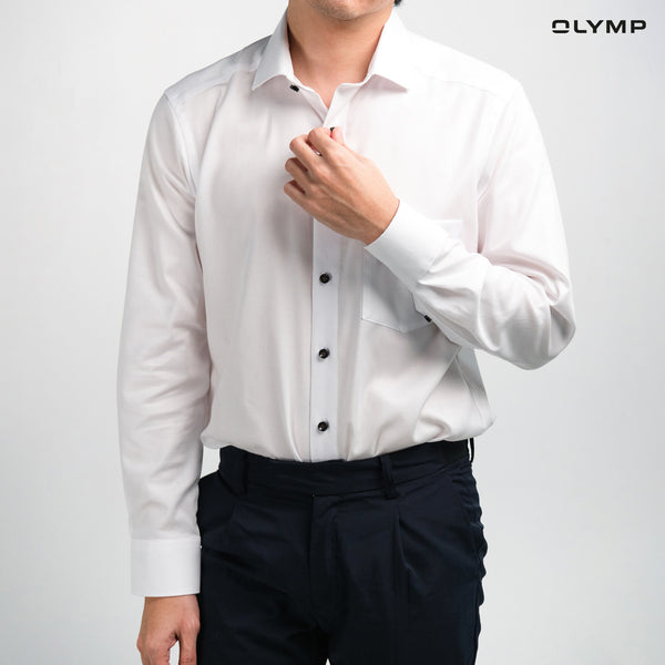 OLYMP  LUXOR Shirt เสื้อเชิ้ตผู้ชายแขนยาว สีขาว ผ้าเท็กเจอร์ ใส่สบาย รีดง่าย AUTU24 