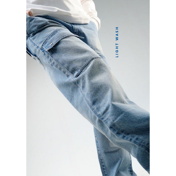 era-won กางเกงขายาว มีกระเป๋าหน้าต้นขา ทรงขาหลวม รุ่น CARGO DENIM สี Light wash (ฟอกอ่อน) ICCSHOPPING