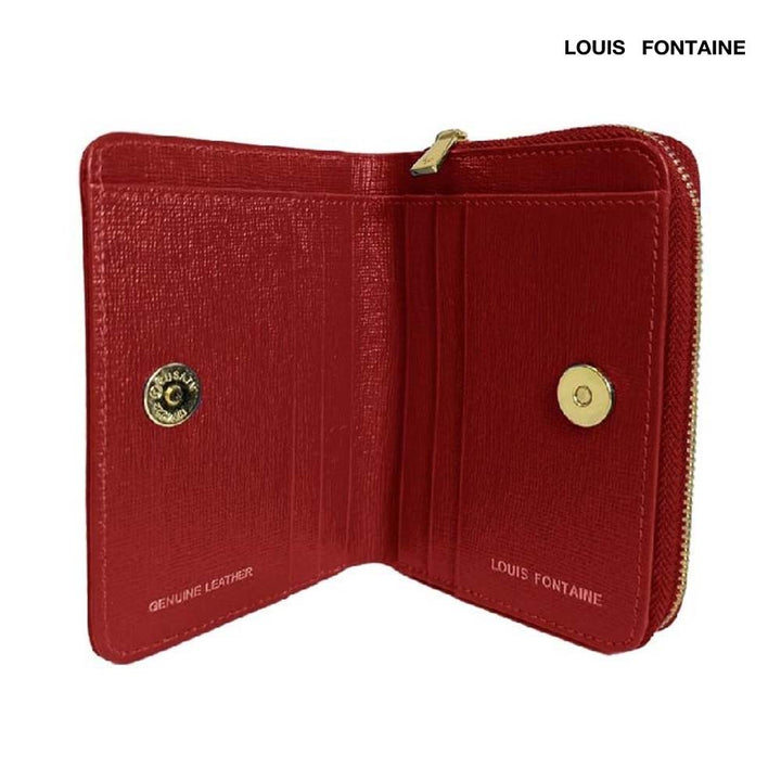 Louis fontaine กระเป๋าสตางค์พับสั้นซิปรอบ แยกช่องนามบัตร รุ่น Lucky - สีแดง ICCSHOPPING