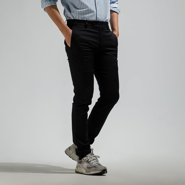 era-won กางเกงสแลคขายาว ทรงเดฟ Super Skinny  มียางยืด รุ่น Workday University - R สี Student Black (ดำ) ICCSHOPPING