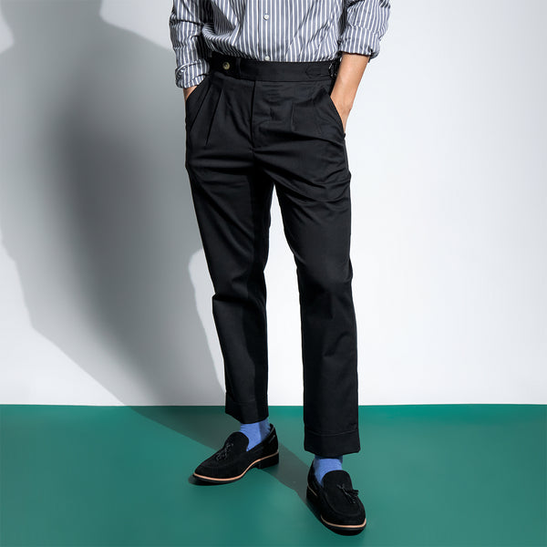 era-won กางเกงขายาว รุ่น DOUBLE BELTS TROUSERS สี Black 
