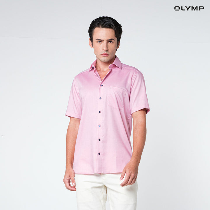 OLYMP  LUXOR Shirt เสื้อเชิ้ตชายแขนสั้น ผ้าเรียบสีขาว  ทรงหลวม ใส่สบาย รีดง่าย(SUMMER24) SUMM24 