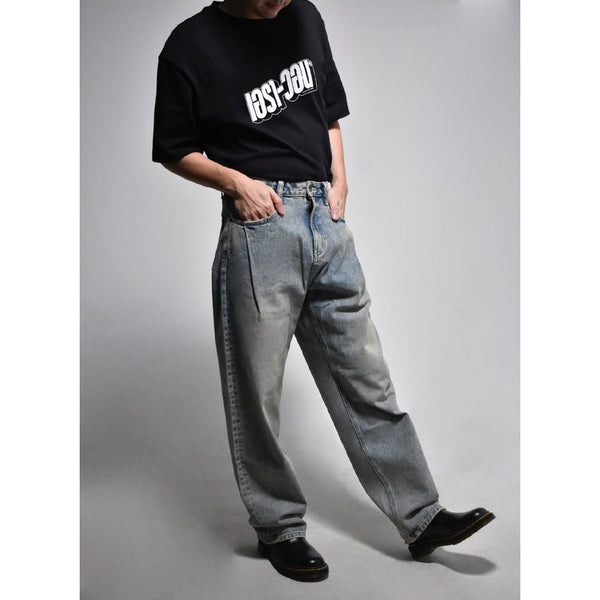 era-won กางเกงยีนส์ BAGGY DENIM กางเกงขายาว มีจีบหน้า ทรงขาหลวม สี Ash grey (เทาอ่อน)