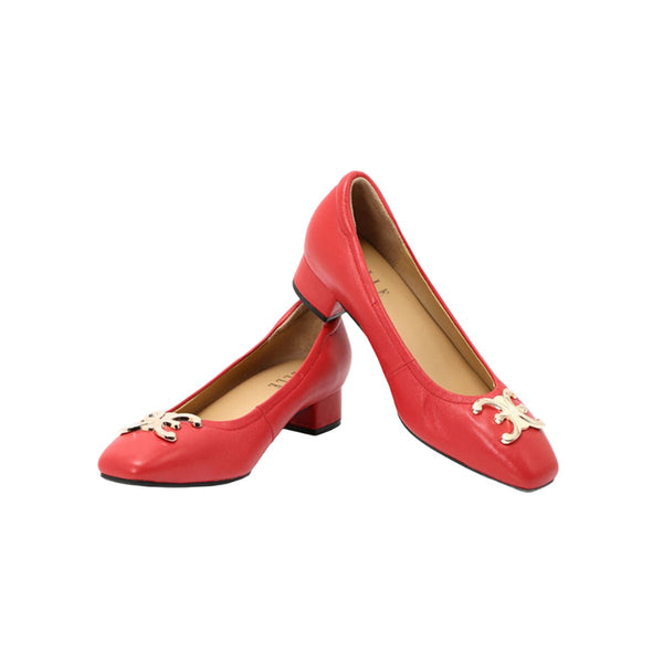 ELLE SHOES รองเท้าหนังแกะ ทรงส้นเหลี่ยม LAMB SKIN COMFY COLLECTION รุ่น Block heel สีแดง ELB003