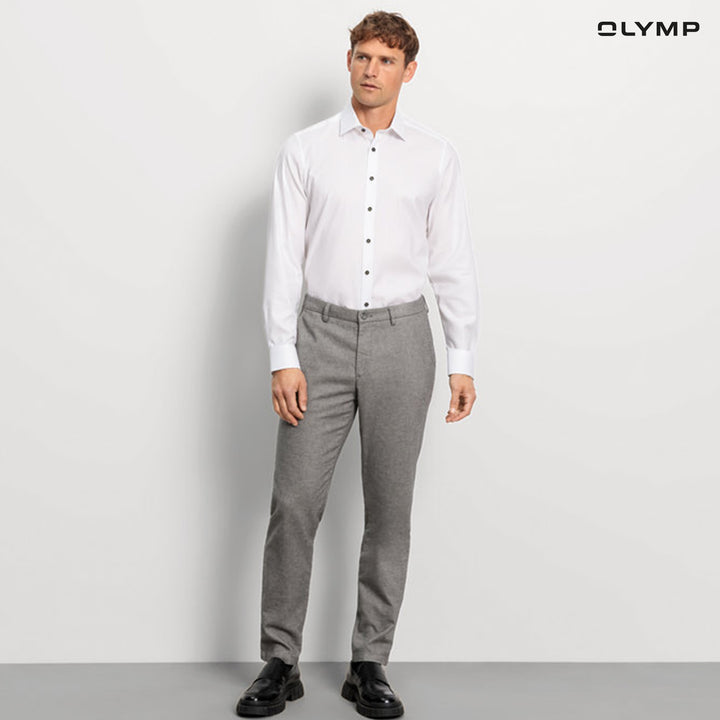 OLYMP  Level Five Shirt เสื้อเชิ้ตผู้ชายแขนยาว สีขาว ผ้าเท็กเจอร์ ทรงพอดีตัว ยืดหยุ่นได้ดี รีดง่าย AUTU24 