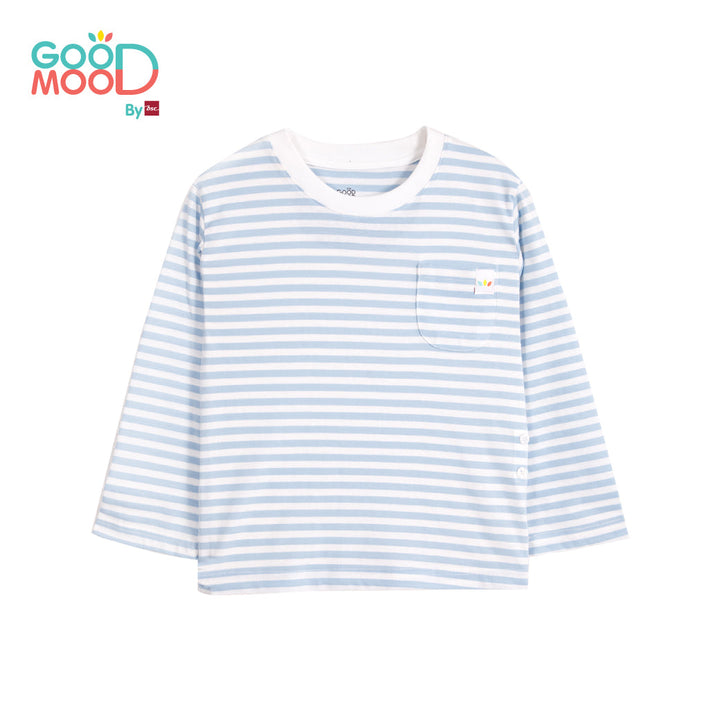 Good Mood by bsc ชุดนอนแขนยาว+กางเกงขายาวลายริ้ว สีฟ้า สำหรับเด็กอายุ 2-9 ปี ผ้า Single Cotton ICCSHOPPING