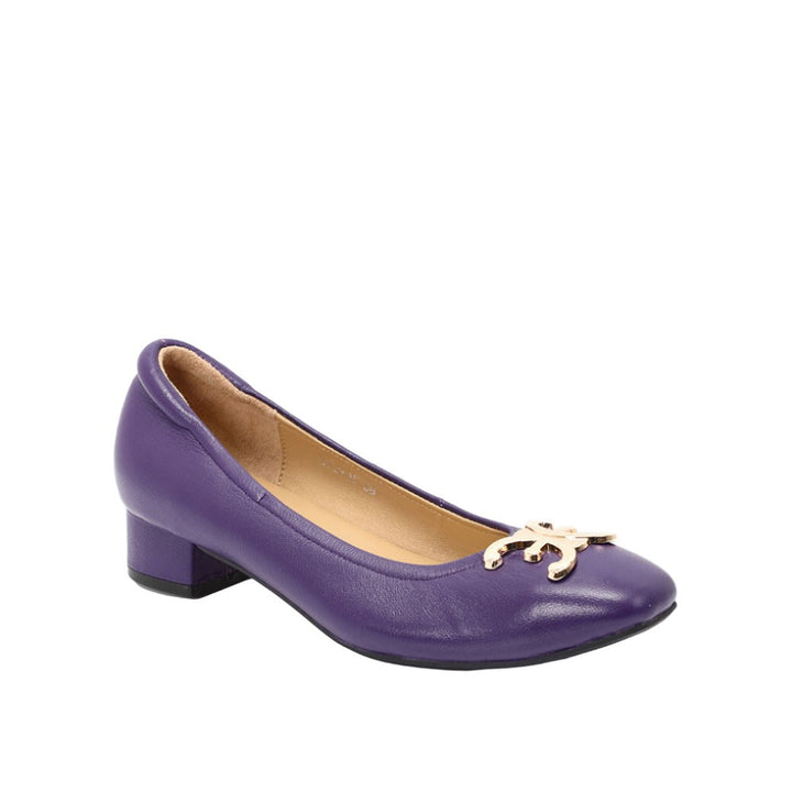 ELLE SHOES รองเท้าหนังแกะ ทรงส้นเหลี่ยม LAMB SKIN COMFY COLLECTION รุ่น Block heel สีม่วง ELB003 Elle