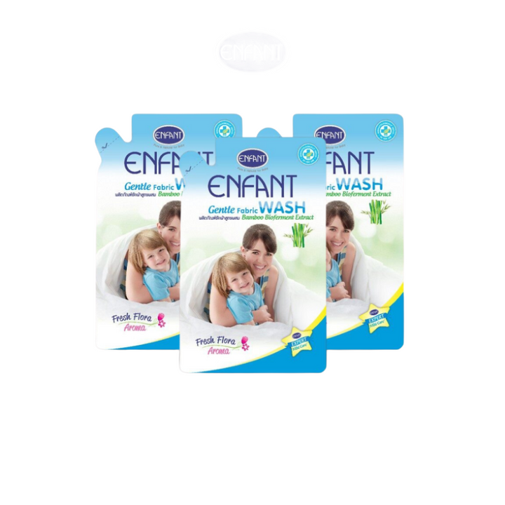 Enfant อองฟองต์ Gentle Fabric Wash ผลิตภัณฑ์ซักผ้าสำหรับทุกคนในครอบครัว สูตรบอกลากลิ่นอับชื้นด้วย Bamboo Bioferment Extract 700ml./ซอง 1ลัง/12ซอง ENFANT