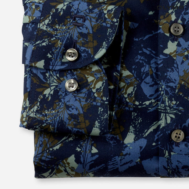 OLYMP  Level Five Shirt เสื้อเชิ้ตชาย ลายพิมพ์ ดอกไม้ ทรงพอดีตัว ยืดหยุ่นได้ดี รีดง่าย SPRI24 