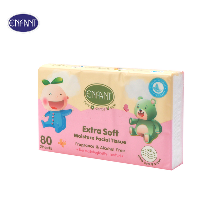 ENFANT (อองฟองต์) Extra Soft Moisture Facial Tissue ทิชชู่ผสมมอยส์เจอร์ ชนิดนุ่มพิเศษ 1ลัง/6แพ็ค 1แพ็ค/3ชิ้น 
