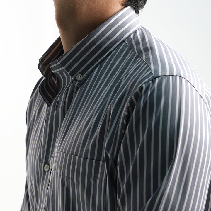 era-won เสื้อเชิ้ต Dress Shirt Striped สี Grey eifel (White Grey) 