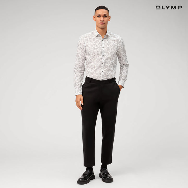 OLYMP  Level Five Shirt เสื้อเชิ้ตชาย ผ้าเรียบ ลายกราฟิกดอกไม้  ทรงพอดีตัว ยืดหยุ่นได้ดี รีดง่าย SUMM24 