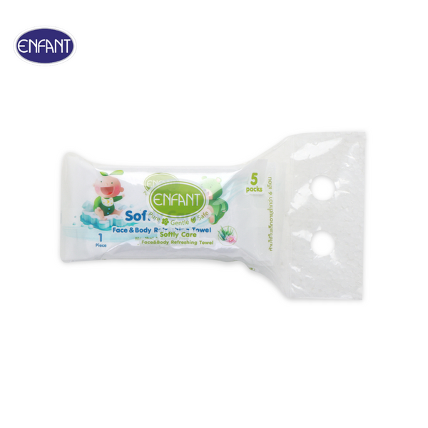 [แพ็ก x2] ENFANT (อองฟองต์) Extra Softly Care ผ้าเช็ดทำความสะอาดผิวแบบเย็น สูตรสำหรับเด็ก 6 เดือนขึ้นไป แพ็ก/5ห่อ 1ผืน/ห่อ ICCSHOPPING