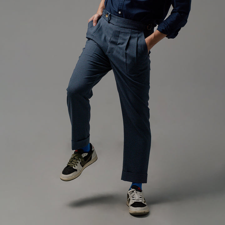 era-won กางเกงขายาว รุ่น Double Belts Trousers V1 ทรง Skinny Crop เอวสูง สี Mad Blue (กรม) 