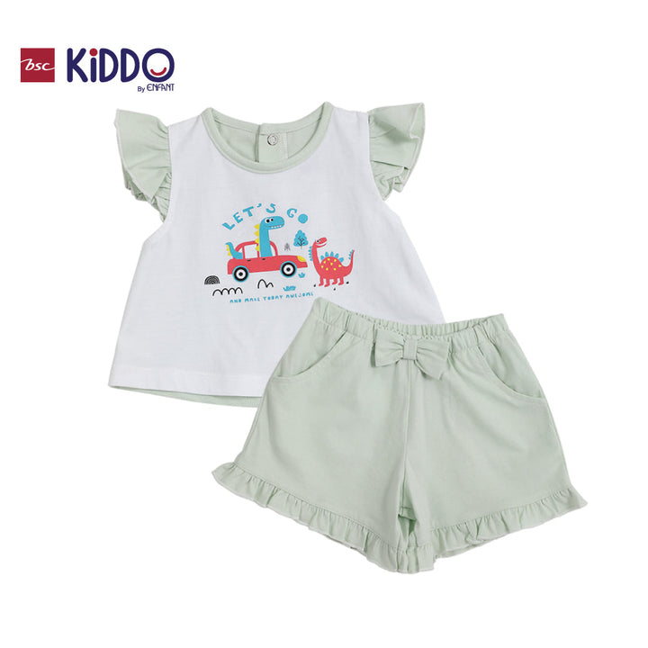 ENFANT (อองฟองต์) BSC KIDDO by Enfant ชุดเสื้อแขนสั้น+กางเกงขาสั้น สำหรับเด็ก 3 เดือน - 2 ปี คอลเล็กชั่น DINO DUDE สีเขียว ICCSHOPPING