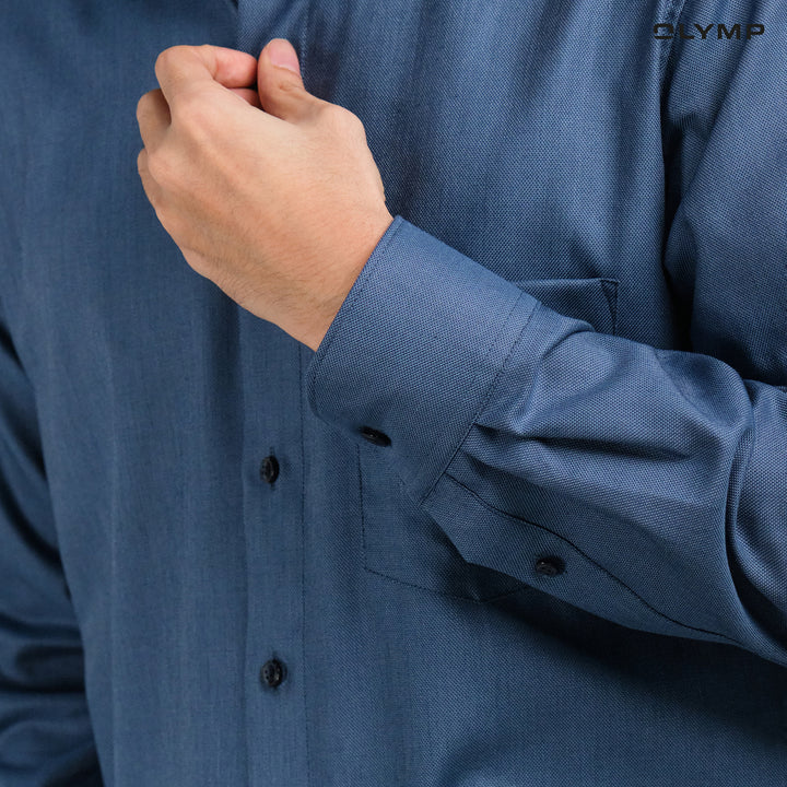 OLYMP  LUXOR Shirt เสื้อเชิ้ตผู้ชายแขนยาว สีน้ำเงิน ผ้าเท็กเจอร์ ใส่สบาย รีดง่าย AUTU24 