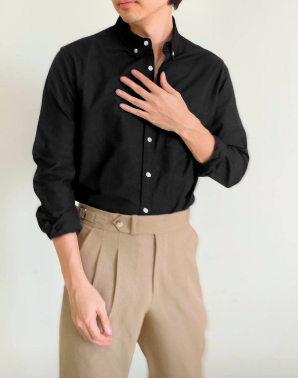 era-won เสื้อเชิ้ต คอปก แขนยาว Oxford Shirt Signature  สี Black ICCSHOPPING