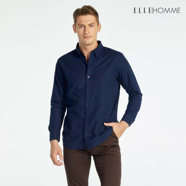 ELLE HOMME | เสื้อเชิ้ตแขนยาว คอปกเชิ้ต ทรง REGULAR สีกรมท่า | W8B675 