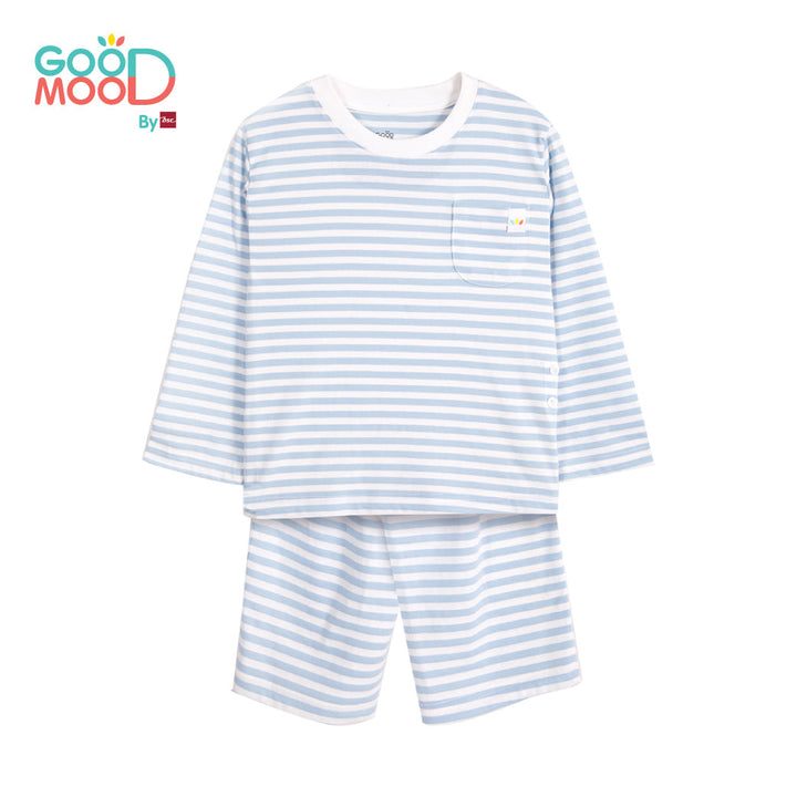 Good Mood by bsc ชุดนอนแขนยาว+กางเกงขายาวลายริ้ว สีฟ้า สำหรับเด็กอายุ 2-9 ปี ผ้า Single Cotton ICCSHOPPING