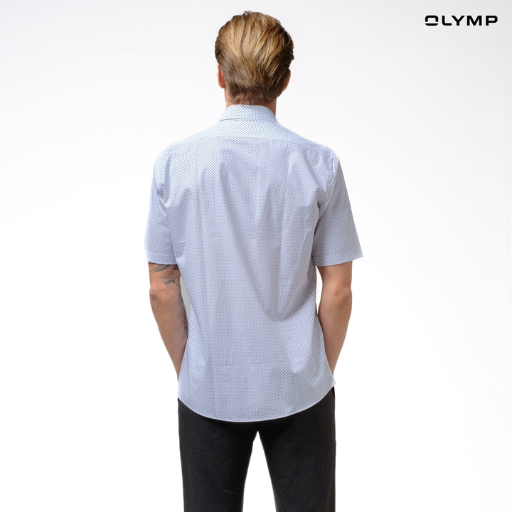 OLYMP  24/Seven DYNAMIC FLEX  LUXOR Shirt เสื้อเชิ้ตชายแขนสั้น สีขาว ลายพิมพ์มินิมัล ทรงหลวม ใส่สบาย รีดง่าย (SPRING24) SPRI24 