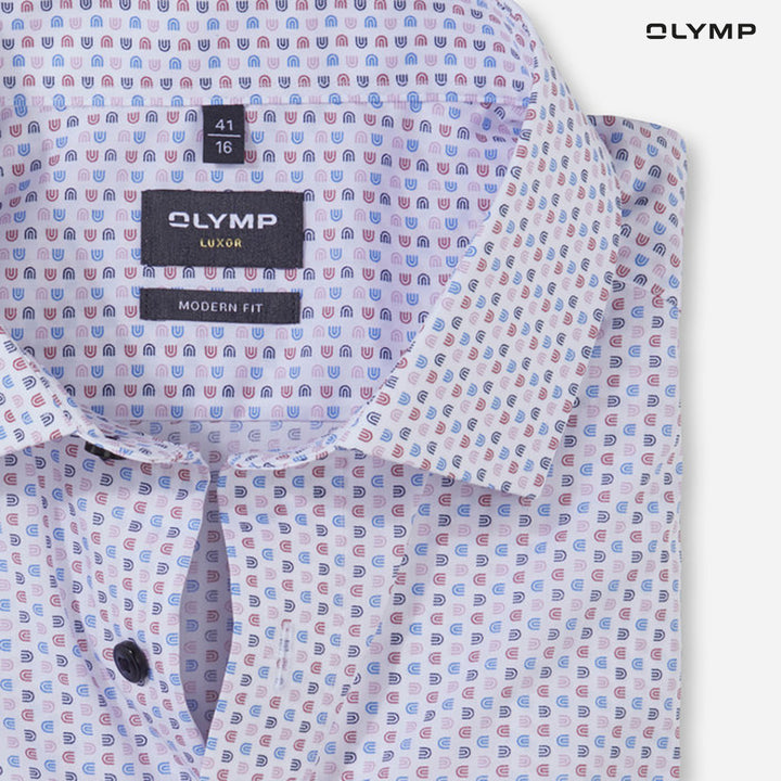 OLYMP  LUXOR Shirt เสื้อเชิ้ตชายแขนสั้น ลายพิมพ์กราฟิก ทรงหลวม ใส่สบาย รีดง่าย SUMM24 