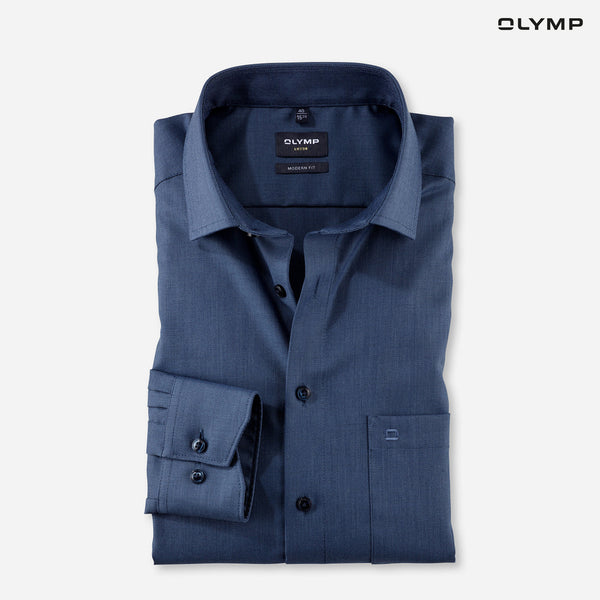 OLYMP  LUXOR Shirt เสื้อเชิ้ตผู้ชายแขนยาว สีน้ำเงิน ผ้าเท็กเจอร์ ใส่สบาย รีดง่าย AUTU24 