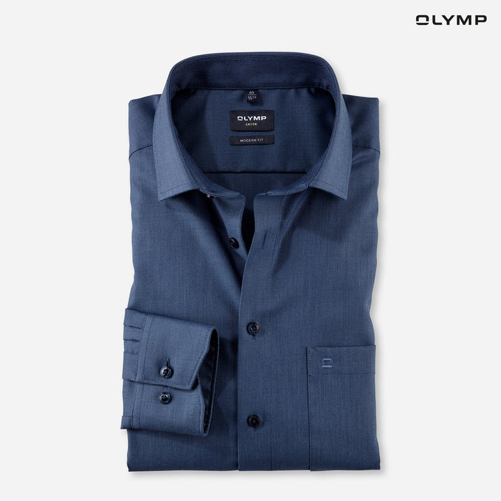 OLYMP  LUXOR Shirt เสื้อเชิ้ตผู้ชายแขนยาว สีน้ำเงิน ผ้าเท็กเจอร์ ใส่สบาย รีดง่าย AUTU24 
