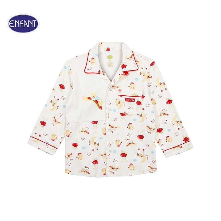 ENFANT (อองฟองต์) ชุดนอนแขนยาว+กางเกงขายาว สำหรับเด็ก 1-10 ปี คอลเล็กชั่น Sleepy Bear ผ้าคอตตอนผสมใยไผ่ สีครีม 