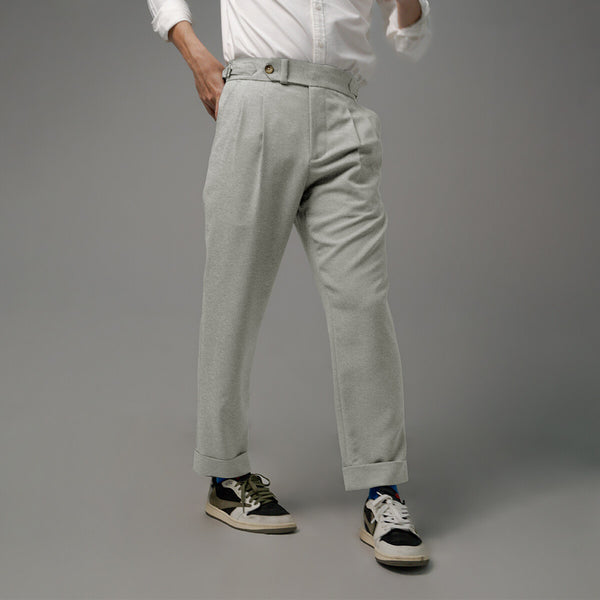 era-won กางเกงขายาว รุ่น Double Belts Trousers V1 ทรง Skinny Crop เอวสูง สี Mad Light Grey (เทาอ่อน) 
