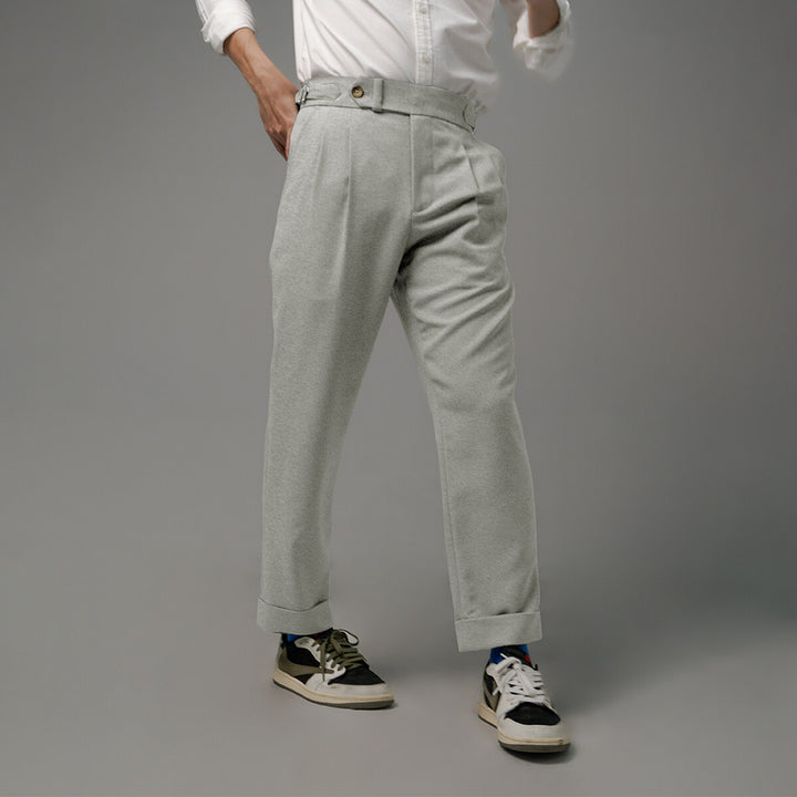 era-won กางเกงขายาว รุ่น Double Belts Trousers V1 ทรง Skinny Crop เอวสูง สี Mad Light Grey (เทาอ่อน) 