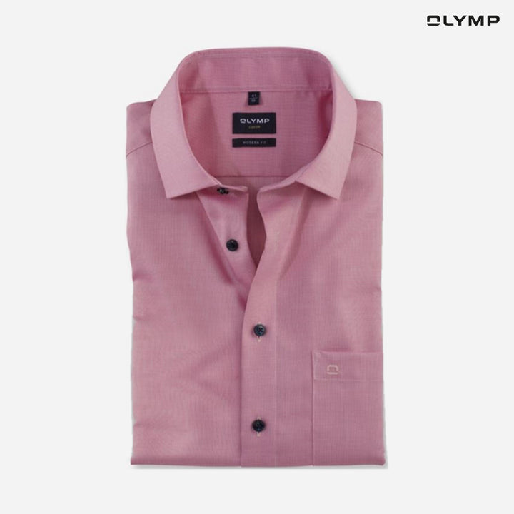OLYMP  LUXOR Shirt เสื้อเชิ้ตชายแขนสั้น ผ้าเรียบสีขาว  ทรงหลวม ใส่สบาย รีดง่าย(SUMMER24) SUMM24 