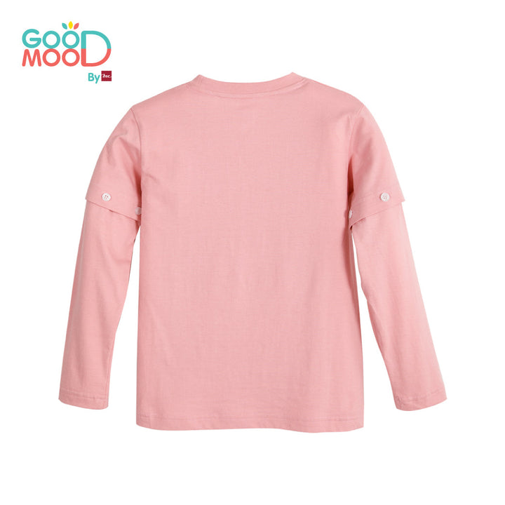 Good Mood by bsc เสื้อยืดคอกลมแขนยาวถอดแขน สีชมพู + PATCHES ลายสัตว์ 6 ชิ้น สำหรับเด็กอายุ 2-9 ปี ผ้าคอตตอน ICCSHOPPING