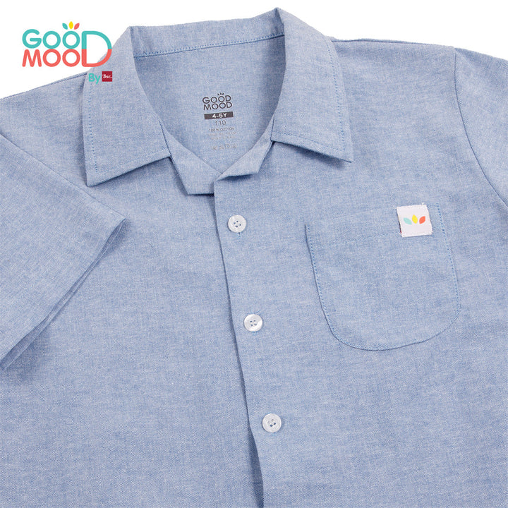 Good Mood by bsc เสื้อฮาวาย สีน้ำเงิน สำหรับเด็กอายุ 2-9 ปี ผ้า Oxford ICCSHOPPING