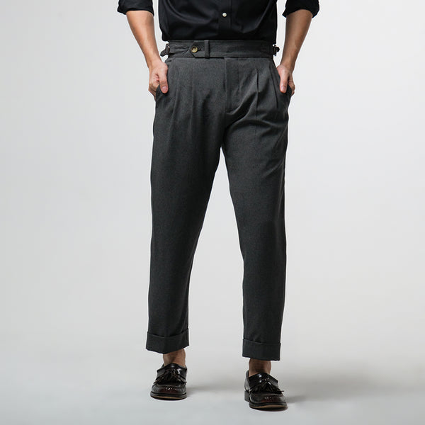 era-won กางเกงขายาว รุ่น Double Belts Trousers V1 ทรง Skinny Crop เอวสูง สี Opera Grey (เทาเข้ม) 