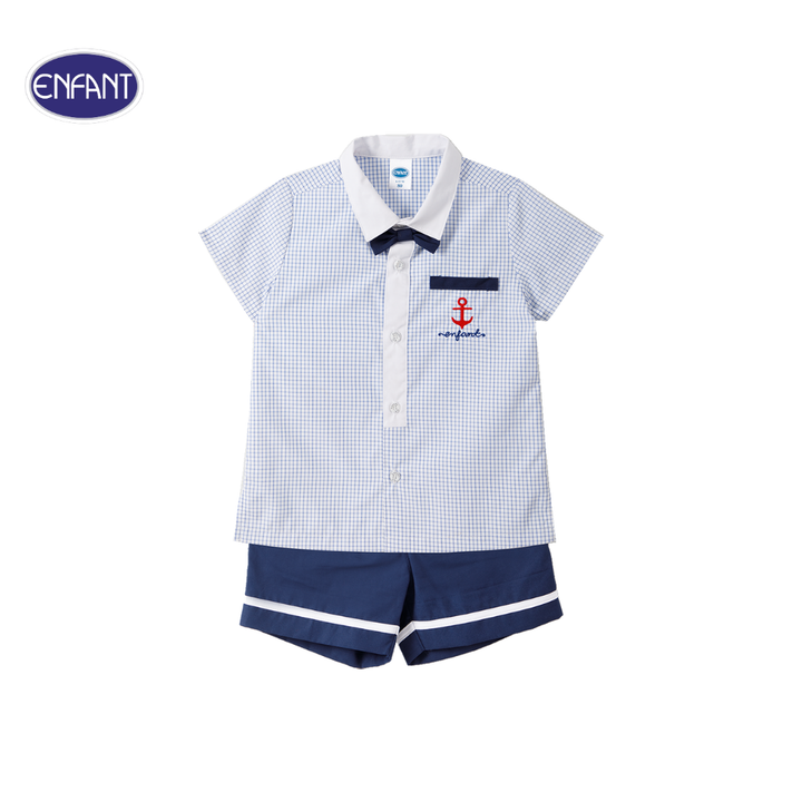 ENFANT (อองฟองต์) ชุดเสื้อแขนสั้น+กางเกงขาสั้น สำหรับเด็ก 3 เดือน - 2 ปี คอลเล็กชั่น Marine ผ้าคอตตอน 100% สีฟ้า 