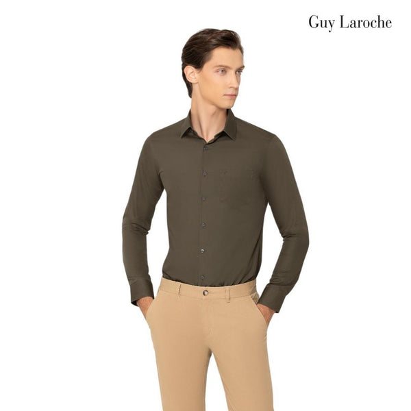 Guy Laroche เสื้อเชิ้ต PET แขนยาว สีเขียวเข้ม ทรง SLIM FIT รุ่น BAB6200W5DR ICCSHOPPING