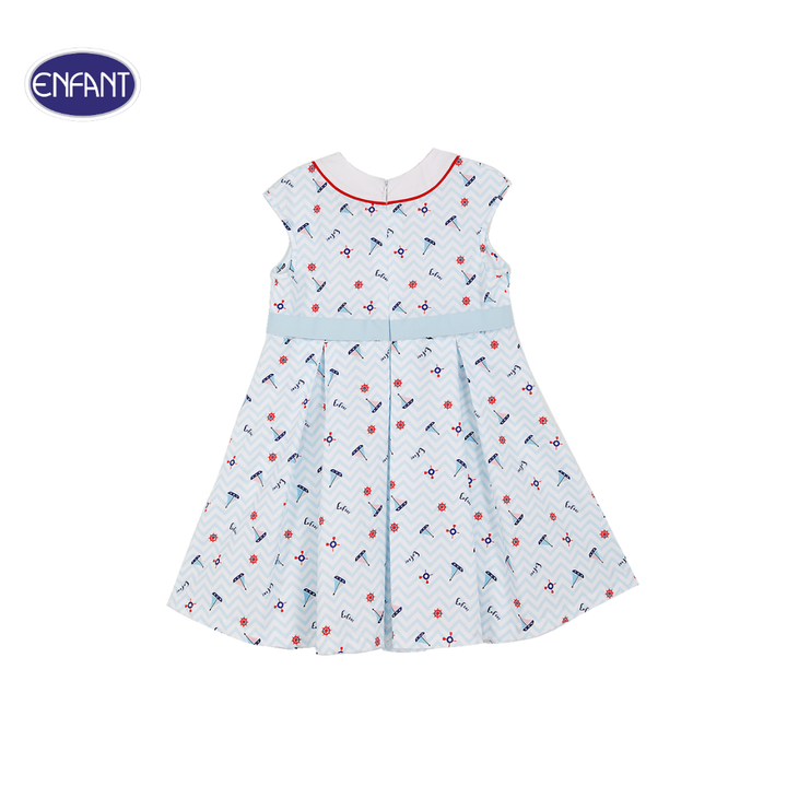 ENFANT (อองฟองต์) ชุดกระโปรงแขนกุด สำหรับเด็กหญิง 6 เดือน - 8 ปี คอลเล็กชั่น Marine ผ้าคอตตอน 100% สีฟ้า 